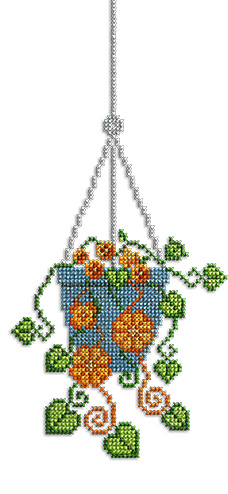 Cross stitch of a hanging plant